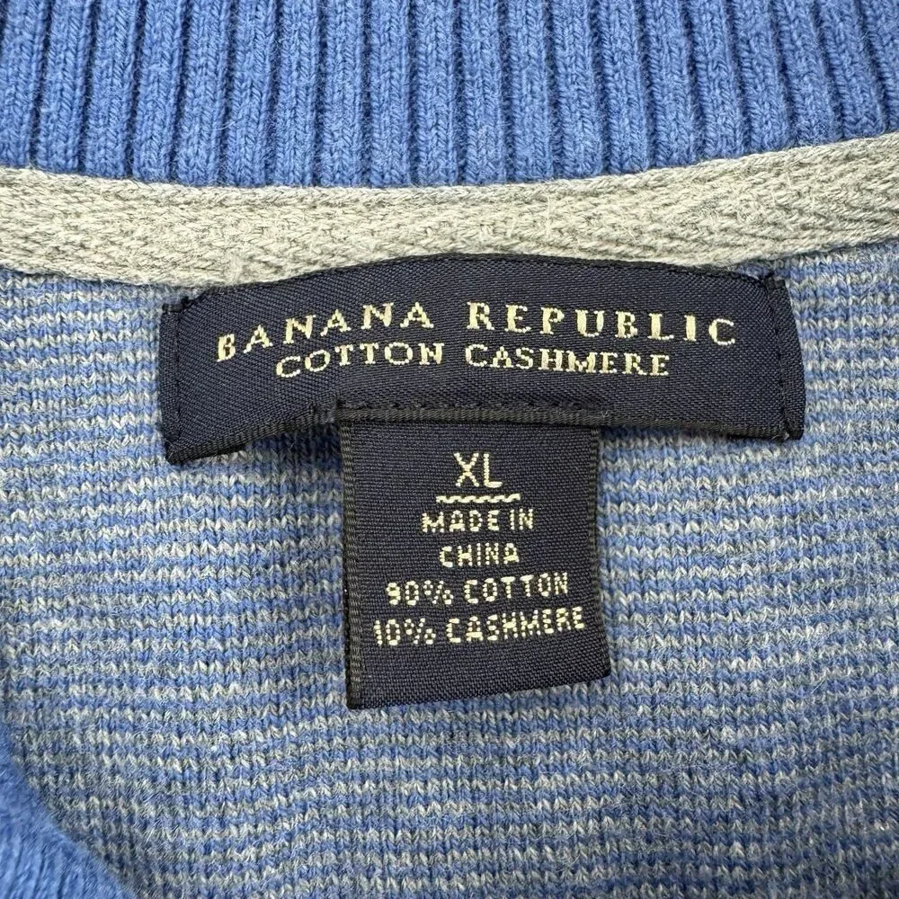 Banana Republic Men’s XL Blue Cotton Cashmere Mock Neck Button Preppy Sweater